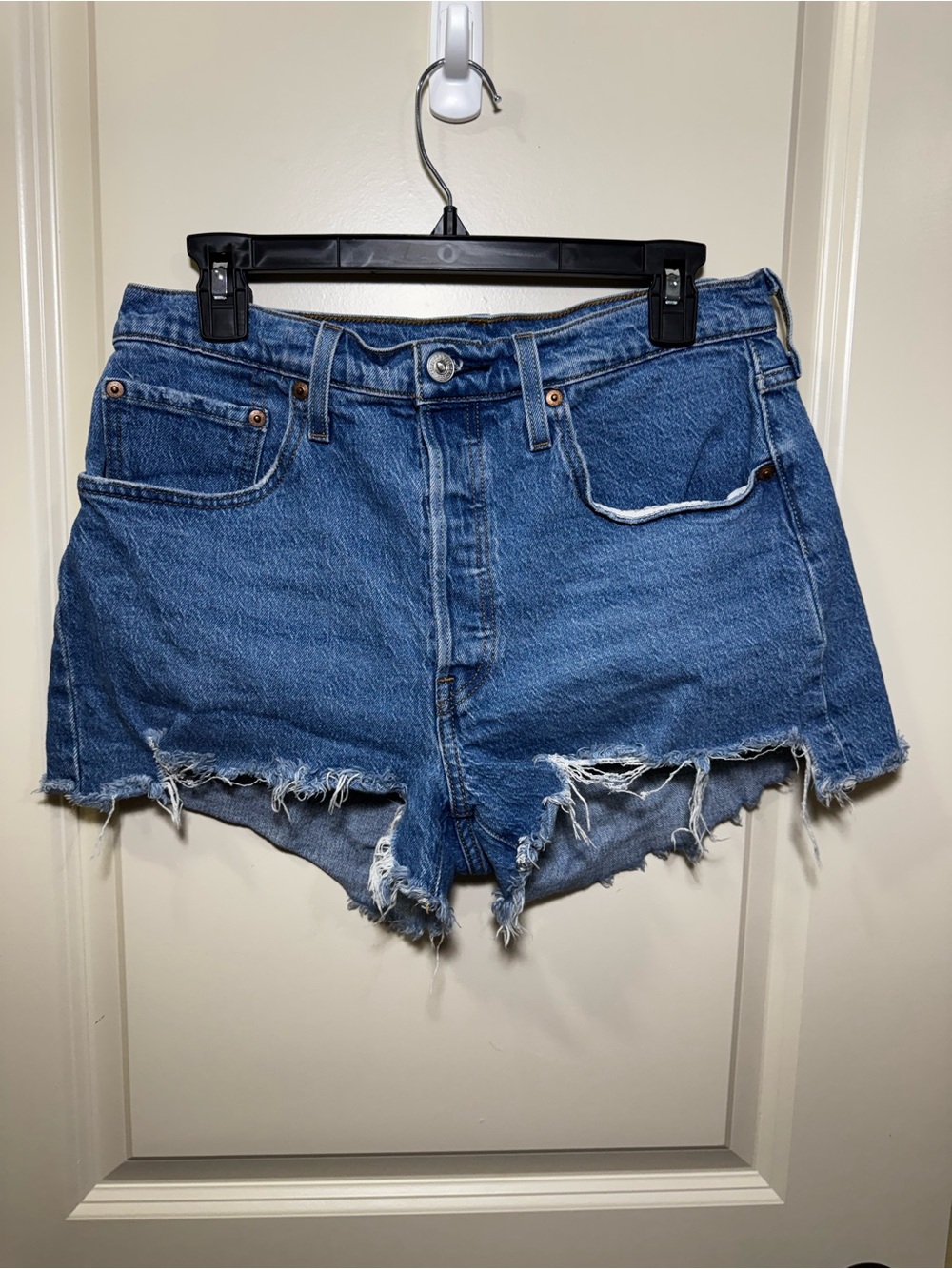 Levi's 501 Distressed Blue Denim Cutoff Shorts